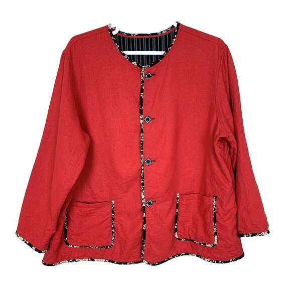 Koos Of Course Womens Jacket 3X Red Black Linen Rayon Reversible Art To Wear - Picture 3 of 13